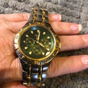 Relic 50m Wet Stainless Steel Men’s Watch, Silver, Gold, and a Green Face